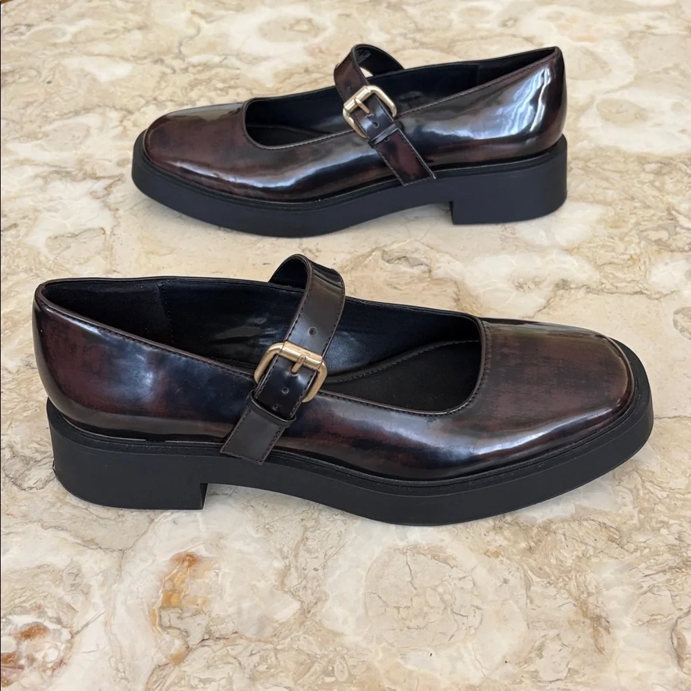 ZARA Burgundy Patent Mary Jane Platform Loafers – Chunky Sole - Picture 6 of 10